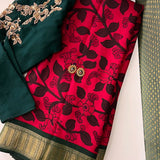 Kalpataru pink green handpainted kalamkari saree