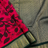 Kalpataru pink green handpainted kalamkari saree