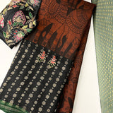 Kalpataru rust black handpainted kalamkari saree