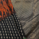 Kalpataru rust black handpainted kalamkari saree