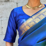 Peacock blue raw silk blouse