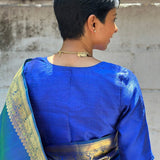 Peacock blue raw silk blouse