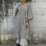 Zephyr Black white striped cotton kurta