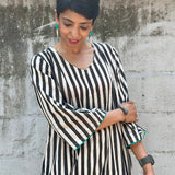 Zephyr Black white striped cotton kurta