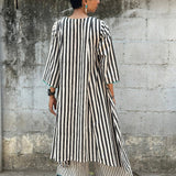 Zephyr Black white striped cotton kurta