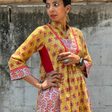 Zephyr Yellow printed cotton kurta