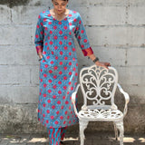 Zephyr Teal printed cotton kurta set