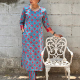 Zephyr Teal printed cotton kurta set