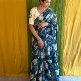 Green floral chanderi saree