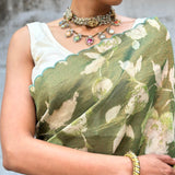 Green floral tissue saree