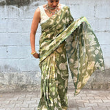 Green floral tissue saree