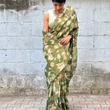 Green floral tissue saree