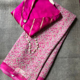 Pink little flowers chiffon saree