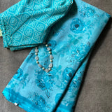 Blue floral chiffon saree