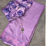 Lilac tussar cutwork saree