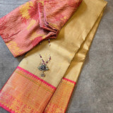 Sumangala beige pink bridal kanchipuram silk saree