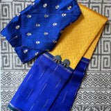 Trayi yellow royal blue chevron kanchipuram silk saree