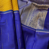 Trayi yellow royal blue chevron kanchipuram silk saree