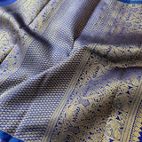 Trayi yellow royal blue chevron kanchipuram silk saree