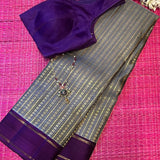 Tejasvi Greige violet thread work saree