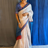 Nisha blue red printed organza saree