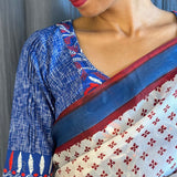 Nisha blue red printed organza saree