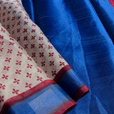 Nisha blue red printed organza saree