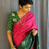 Mila pink green organza kanchipuram saree