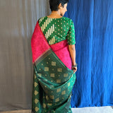 Mila pink green organza kanchipuram saree