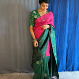 Mila pink green organza kanchipuram saree