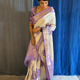 Mila cream lilac kanchipuram silk saree