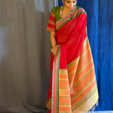 Mishrita red chiffon saree