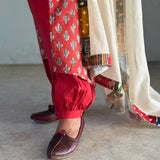 Red colour block kurta