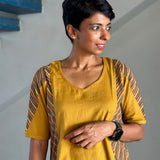 Mustard colour block kurta