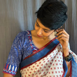 Blue kantha embroidered blouse