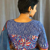 Blue kantha embroidered blouse