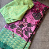 Kalpataru pink silk kalamkari saree