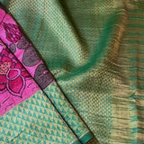 Kalpataru pink silk kalamkari saree