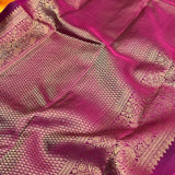 Sumangala yellow aubergine kanchi silk saree