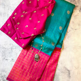 Trayi teal pink kanchipuram silk saree