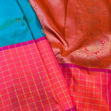 Trayi teal pink kanchipuram silk saree