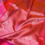 Trayi teal pink kanchipuram silk saree