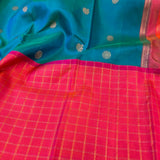 Trayi teal pink kanchipuram silk saree