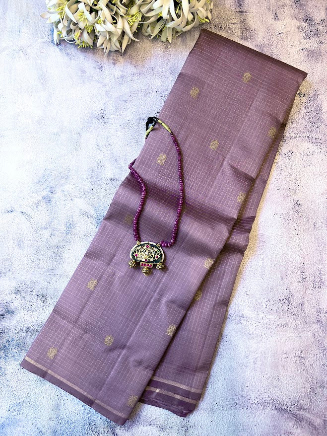 Charita micro checked kanchipuram silk saree