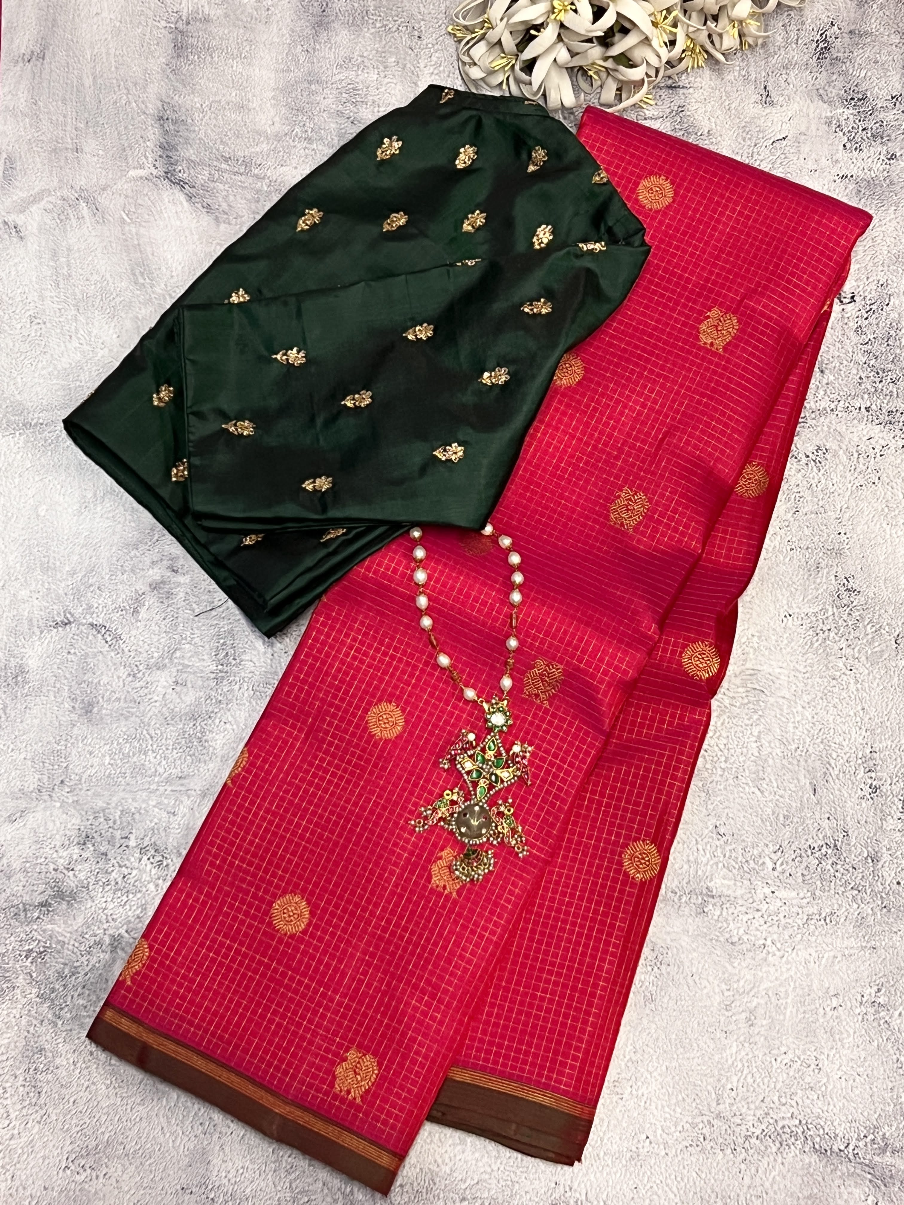 Charita micro checked kanchipuram silk saree