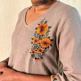 Mocha linen embroidered kurta