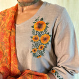 Mocha linen embroidered kurta