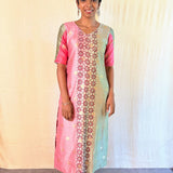 Pink green silk kurta