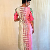 Pink green silk kurta