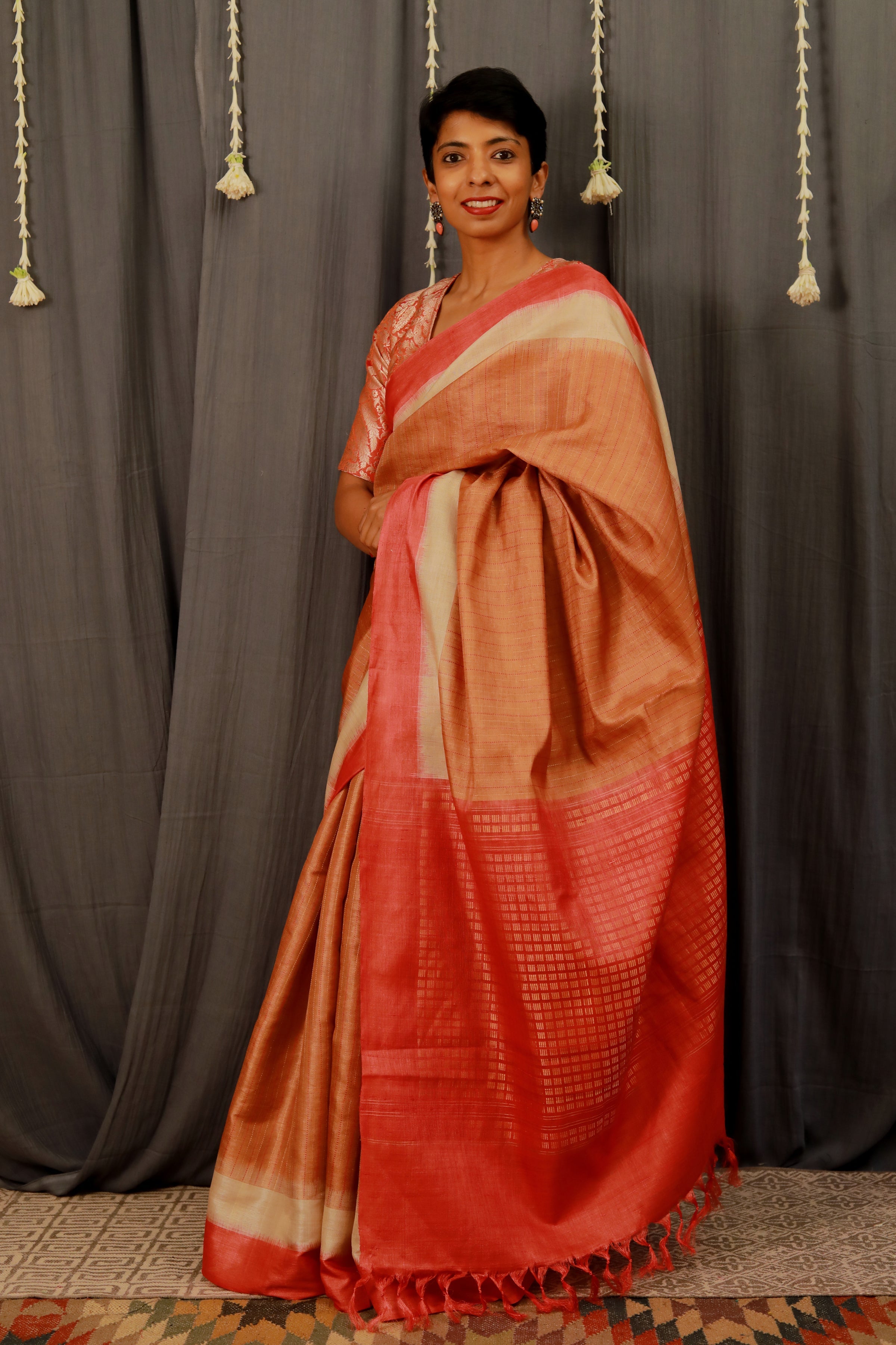 Striped border handloom tussar saree